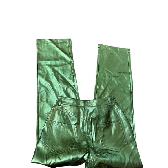 Nasty gal Metallic Faux Leather Pants Ladies Size 4 Green NWOT - Picture 2 of 3